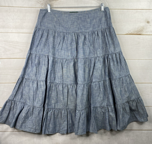Vintage LRL Ralph Lauren Rock 16 blau 100 % Baumwolle Stufen Rüschen Midi Boho Falten