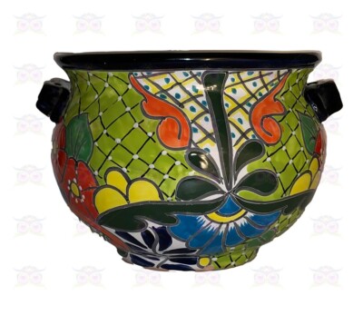 XOOCH MEXICO, Blumentopf Talavera ''MICHOACANA'' Dunkelblau, Medium, Kunsthandwerk