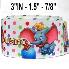 GROSGRAIN RIBBON 5/8", 7/8", 1.5" 3" Elephant Dumbo Printed Cartoon