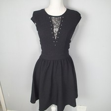H&M Sleeveless Black Dress Lace trim Flare Sz 2 stretch studs