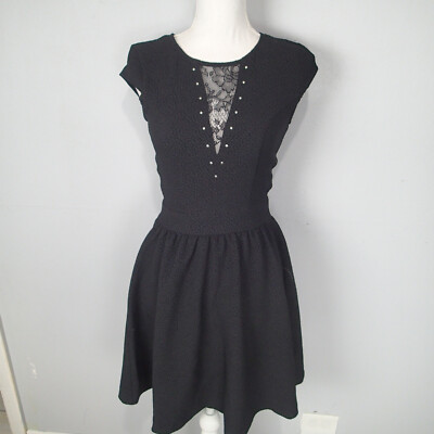 H&M Sleeveless Black Dress Lace trim Flare Sz 2 stretch studs
