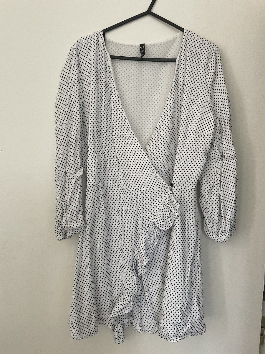Zara White Black Polka Dot Frill Wrap Playsuit Size Large /12