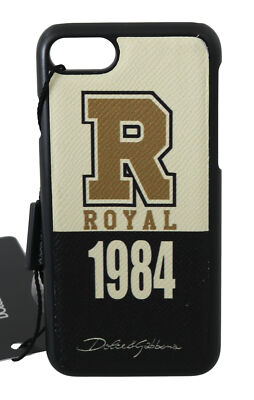 DOLCE & GABBANA Phone Case Cover Black Leather Royal 1984 iPhone 7-8 RRP $300