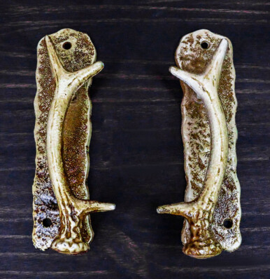 Ebros Set of 2 Western Rustic Speckled Deer Antlers Door Pull Handlebar Hardware