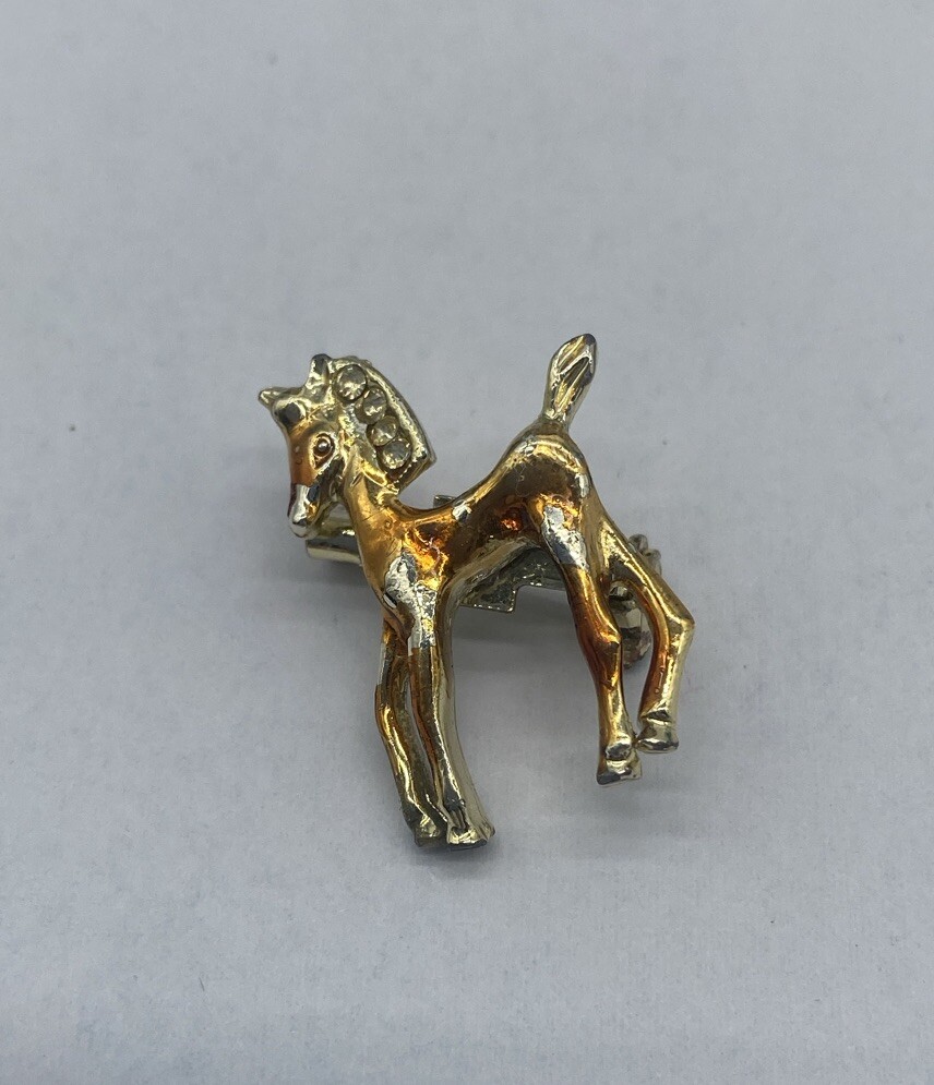 Spilla cappello bavero vintage cavallo Pony Colt tono oro