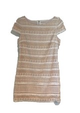 Eliza J Beige/White Fringe Cap Sleeve Dress- Size 8