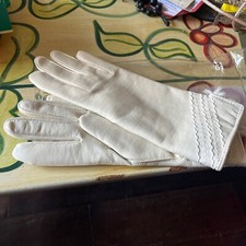 Debenhams Ladies Vintage Beige Vinyl Gloves With Fur Cuffs, Size 6.5. New