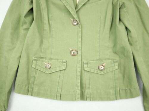Elevenses Jacket Women 2 Green Solid Button Up Anthro Blazer Pockets Collar - Picture 3 of 8