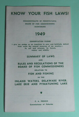 1949 Pennsylvania Fish Commission License Fishing Regulations and Laws ...