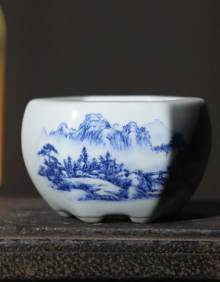 Maceta hexagonal pintada a mano sobremesa maceta planta estilo chino - Foto 3 de 4