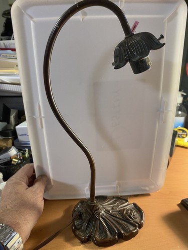 Vintage Table Lamp Brass Liberty Abat-Jour W/ Green & Amber Glass Works!