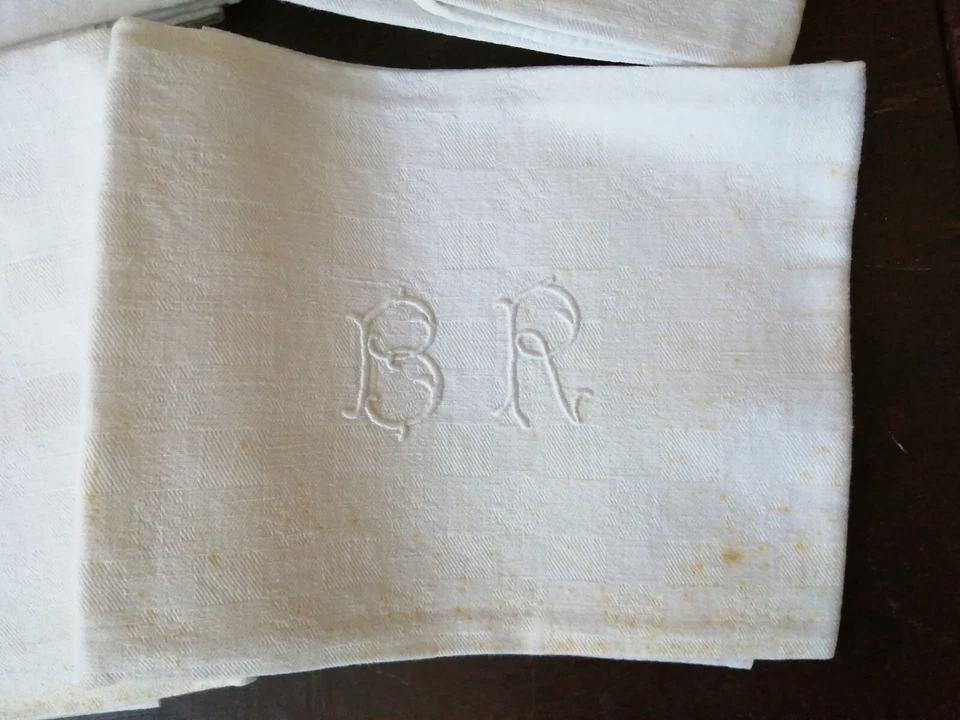 AR2- Lot de 12 Serviettes de table coton damassé Monogramme BR 55 X 65cm - Photo 2/4