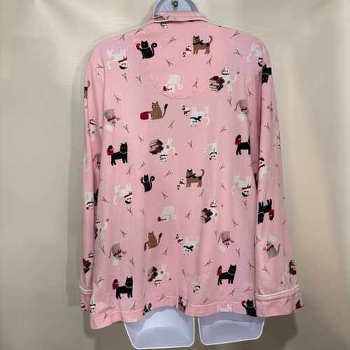 PajamaGram M Pink Kitty in Paris Brushed Cotton Pajamas Top Pants Set - Picture 3 of 8