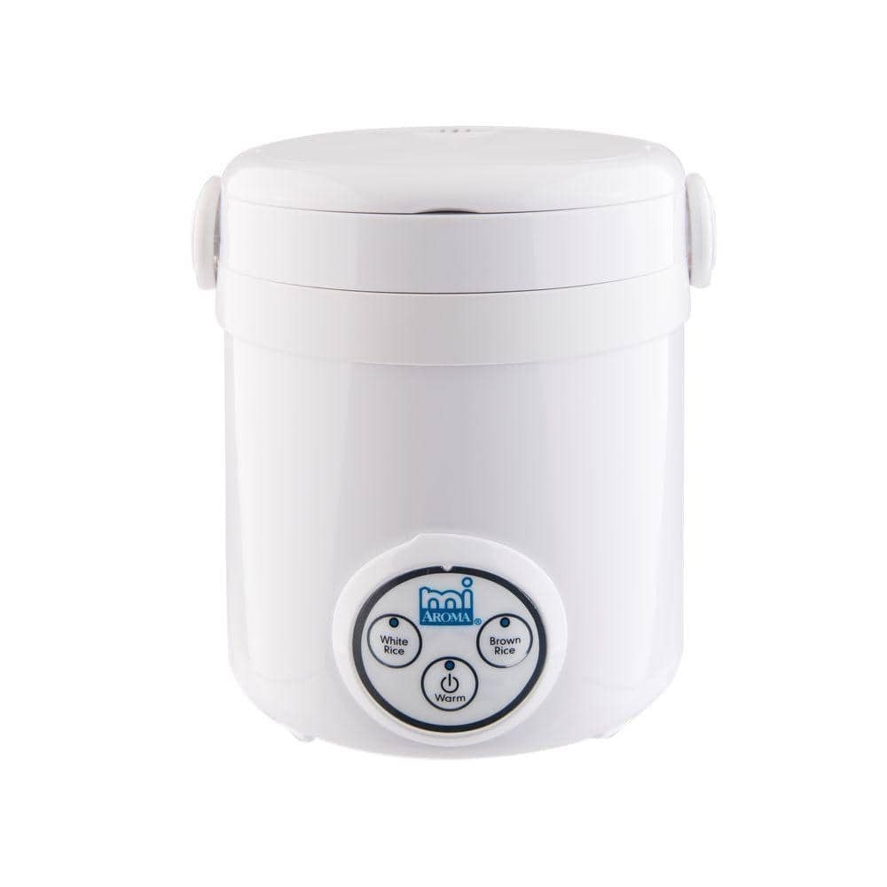 AROMA 3-Cup White Mini Rice Cooker with Non-Stick Cooking Po