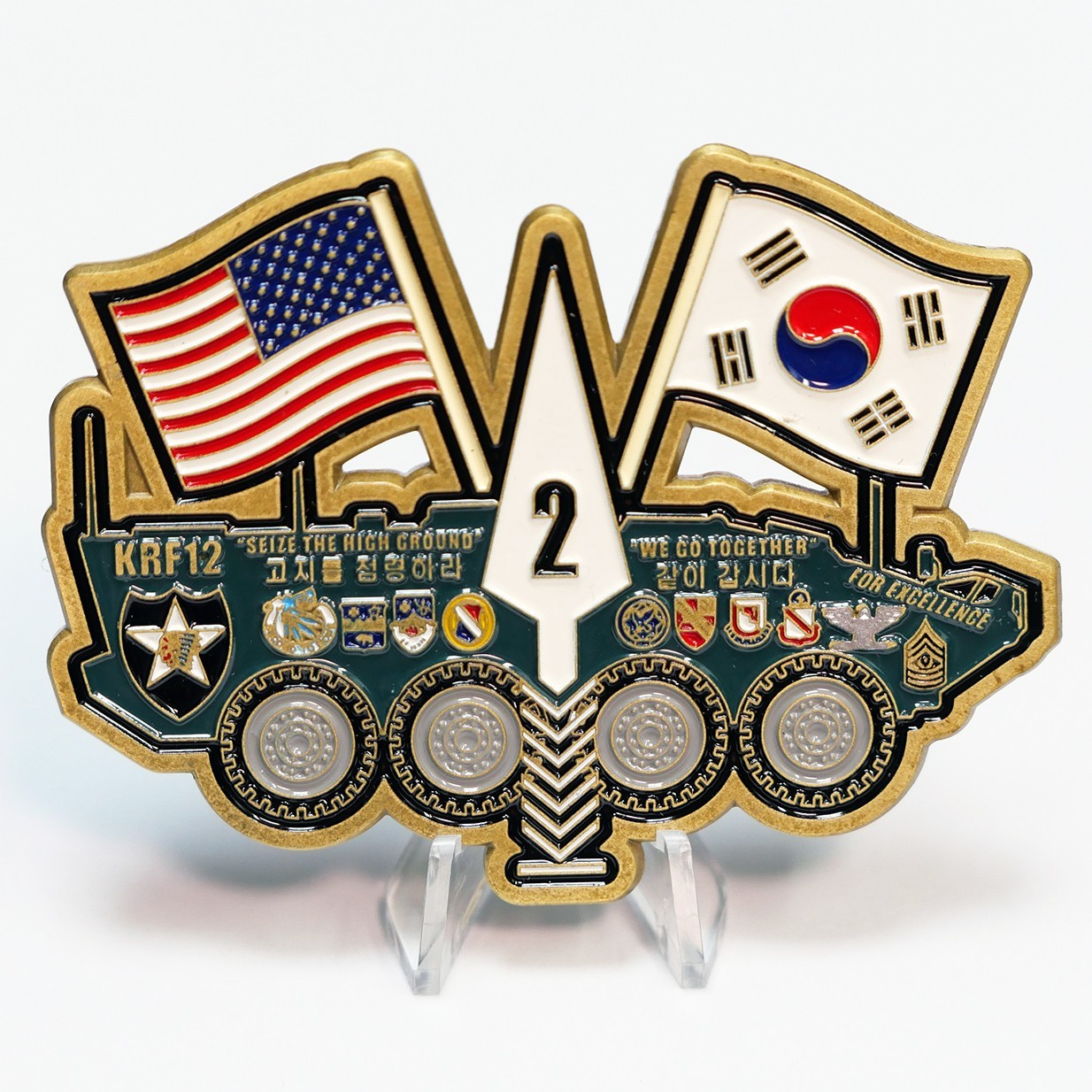 [663] US & South Korea Military Challenge Coin KRF12 Alliance Tank Flags 9x7cm