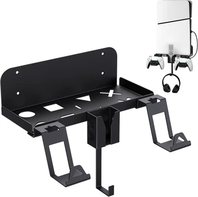 JYS PS5 Wall Mount Bracket Stand Storage Shelf with Controller Headphone Holder