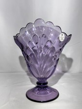 Fenton Purple Amethyst Fan Vase   100 Years Anniversary 2005   Original Sticker