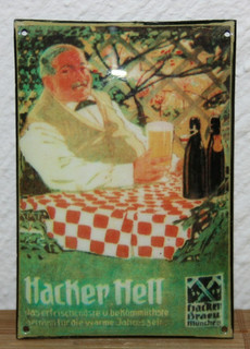 Brauereischild Hacker Bräu München Bierschild Emailschild