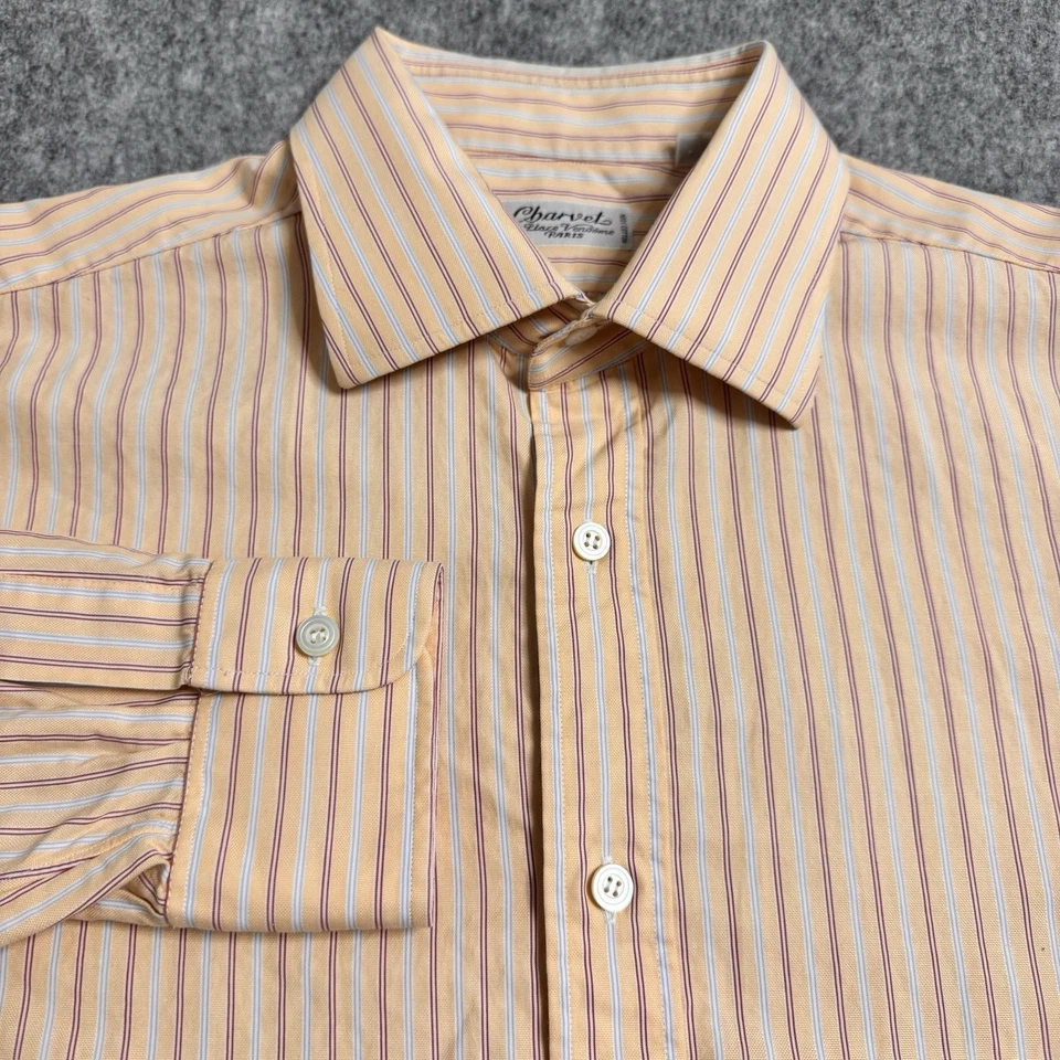 Charvet платье рубашка мужская большой в полоску 16 40,5 Франции хлопок Mr Porter - Изображение 2 из 4