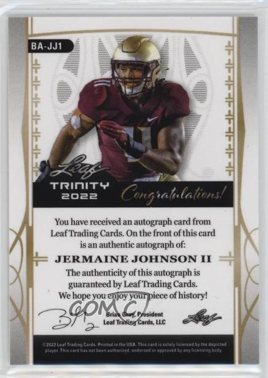 2022 Leaf Trinity Platinum /30 Jermaine Johnson II #BA-JJ1 Rookie Auto RC - Image 2 of 2