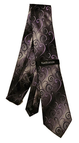 Van Heusen Mens Neck Tie Gray Purple Black Swirl Design 100% Silk NEW WITH TAGS