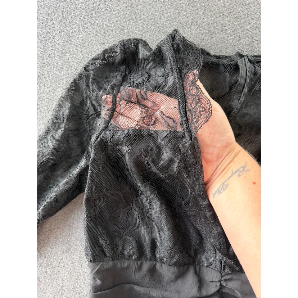 Zara Lace Bodysuit Womens S Black Goth Elegant Night Out Whimsigoth Holiday - Image 2 of 4