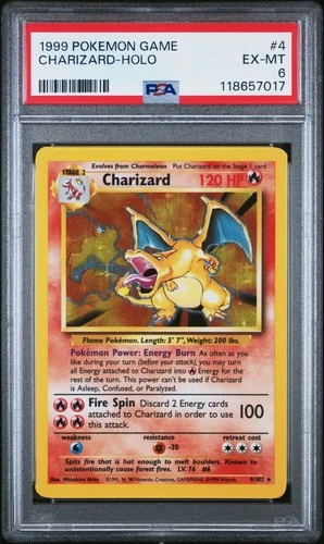 1999 POKEMON BASE SET UNLIMITED #4 CHARIZARD-HOLO PSA 6