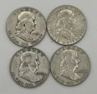 Lot Of Four (4) 90% Silver Ben Franklin Half Dollars