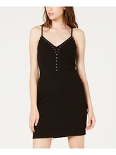 CITY STUDIO Womens Black Spaghetti Strap Mini Body Con Dress 3