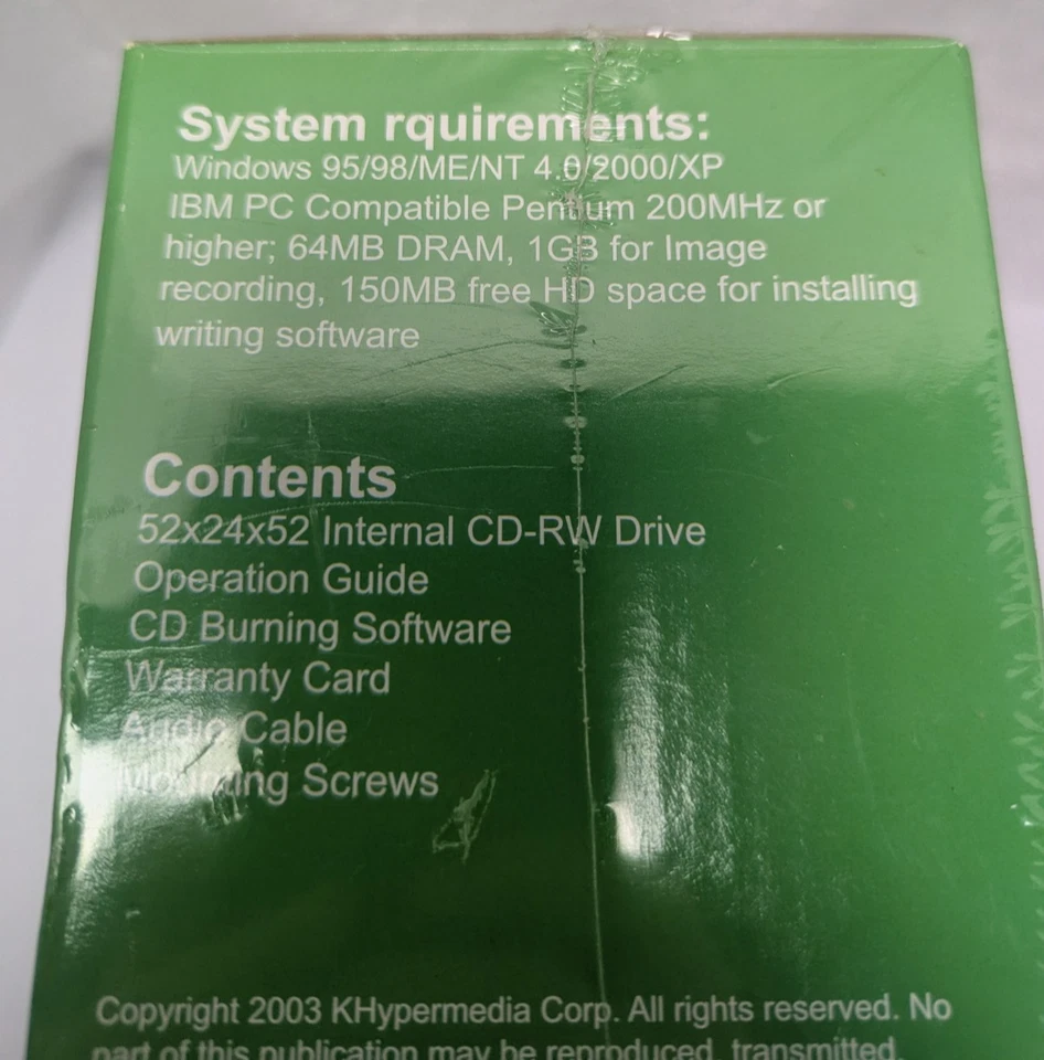 老式 Hypermedia 52X CDReWriter 内置 CD-RW 台式电脑驱动器密封盒 — 第 3/4 张图片