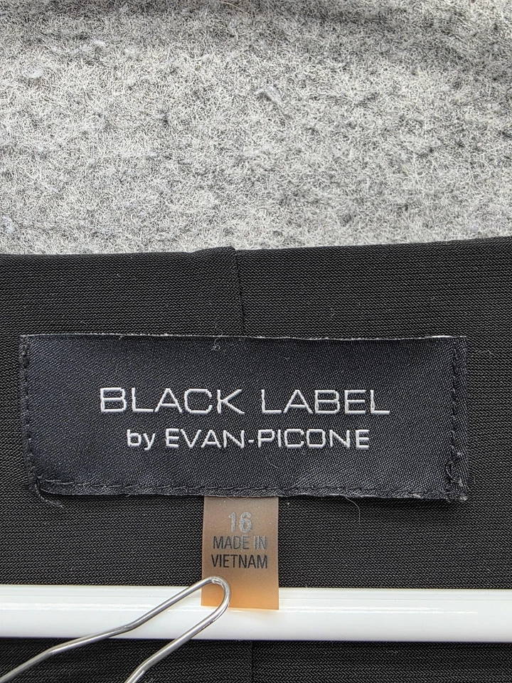 Evan-Picone Black Label Dress Womens 16 Black Draped Faux Wrap 3/4 Sleeve Ruched - Image 2 of 4