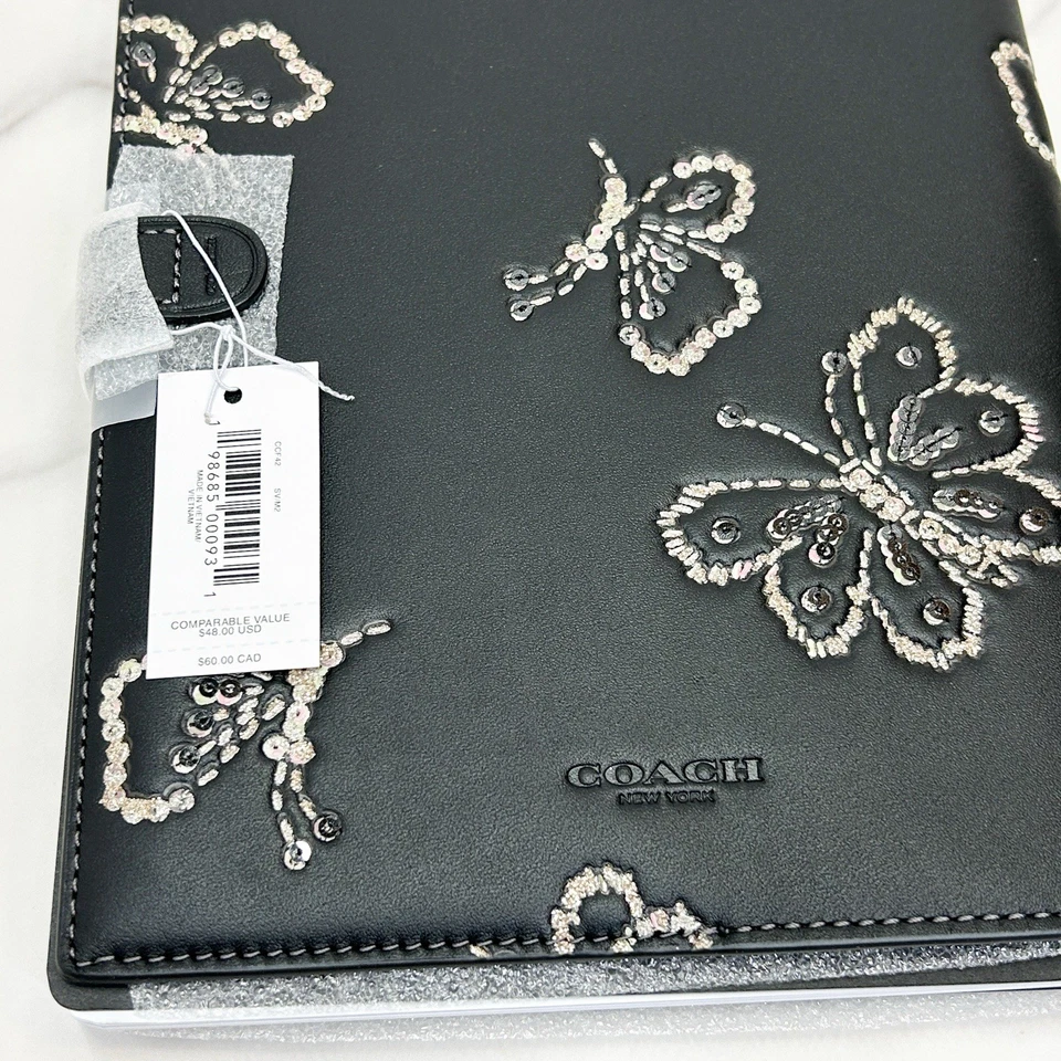 Coach Butterfly Black Leather Notebook NWT 2025 Silver Embossed CCF42 Sold Out - Image 4 of 4