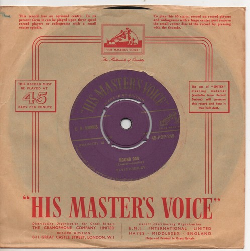 ELVIS PRESLEY hound dog*don't be cruel 1956 UK HMV 7" GOLD TEXT 7" 45 FAIR
