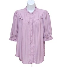 Image of Wit & Wisdom Ruffle Eyelet Woven Shirt Elbow Sleeves Frilled Cuff Purple S