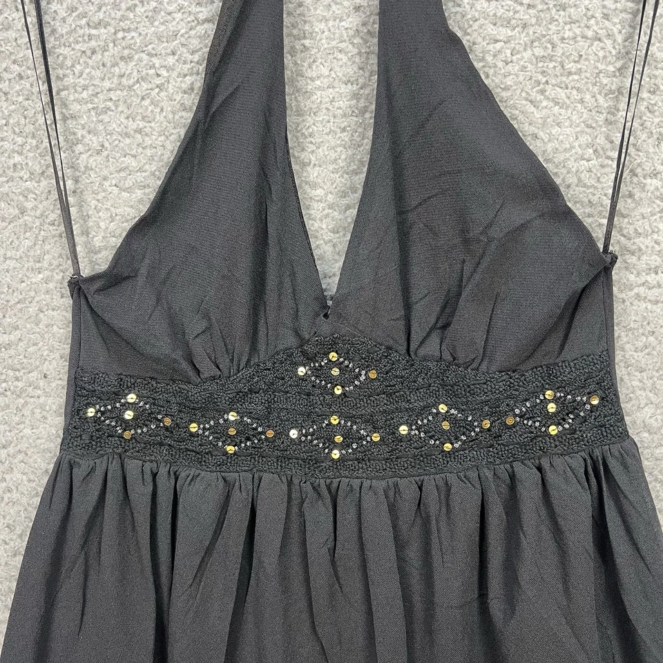 De Colección Y2K Babydoll Túnica Halter Top Mujer Grande Elastizado Negro Caprichoso Lentejuelas Góticas Foto 2 de 4