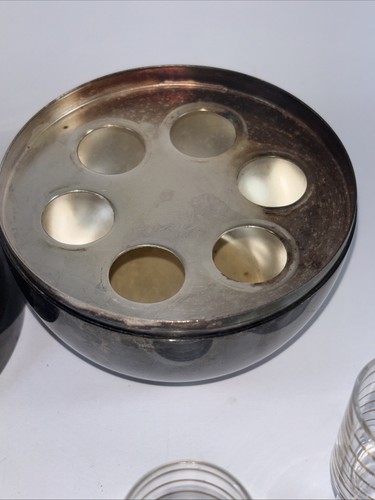 Art Deco VODKA CHILLER: Bicchieri da tiro a forma di pera piatto argento vintage appannati - Foto 6 di 10
