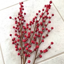 Artificial Red Holly Berries Holiday Christmas Floral Craft Stems 19  Set of 4