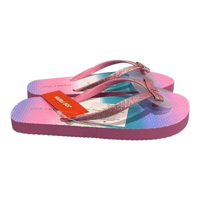 Joe Fresh Flip Flop Sandals Girls Size 12.5 Ombre Glitter Bow Beach Shoes