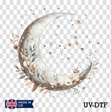 Floral Crescent Moon UV DTF Sticker - Glass Laptop Tumbler Cup cs745
