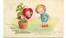 FANTASY-I GREET THEE DEAR VALENTINE-PM1915-EMB-FACE IN HEART-(#97)