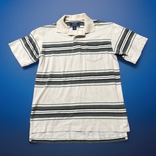 90s Vtg Ralph Lauren Polo Mens Shirt Medium White Gray Striped Short Sleeve