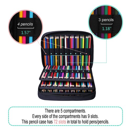 220 Slots Colored Pencil Case Pen Holder Zipper Organizer Bag (Black) - Picture 3 of 8