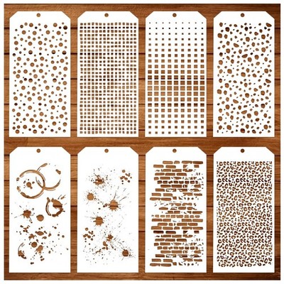 8 Pieces Stencils for Crafts Polka Dot Brick Layering Mixed White 
