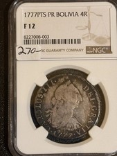 1777 PTS PR Bolivia Rare 4 Reales Ngc F12