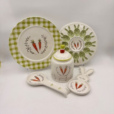 Potters Studio Easter Ceramic Kitchen Set Bunny Carrot Gingham Plate  Canister