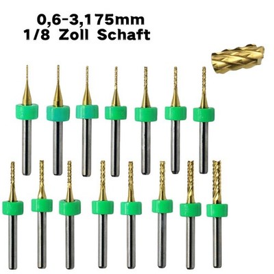 10Stk Micro 0,6-3,175mm VHM Schaftfräser PCB Gravieren TiN Beschichtet Maiszähne