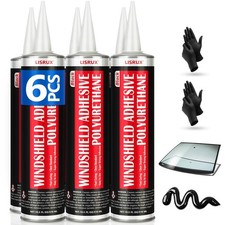  6 Pack Polyurethane Windshield Adhesive, Windshield Sealant Black - High Bond