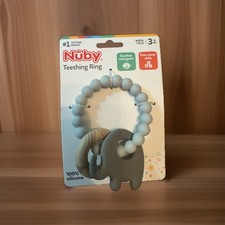 Nuby Natural Wood Silicone Teething Ring BPA Free Baby Toy Easy to Grasp 3 Mo.