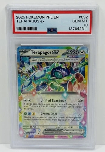🔥2025 POKEMON PRE EN-PRISMATIC EVOLUTIONS #092 TERAPAGOS EX PSA 10!🔥