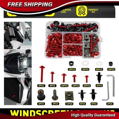 190PCS Motorcycle Fairing Bolt Kit Body Screws & Decoration Fasteners Kit Red